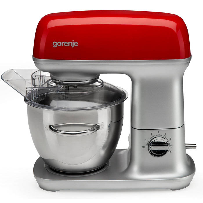 Gorenje Кухонна машина 1000Вт, чаша-метал, корпус-метал, насадок-7, сріблясто-червоний