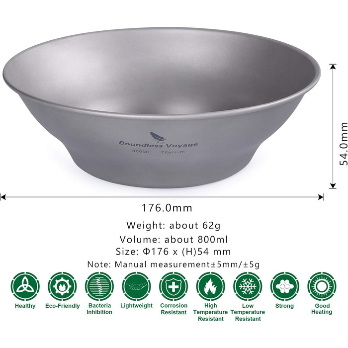 Титанова тарілка для кемпінгу 800 мл Boundless Voyage