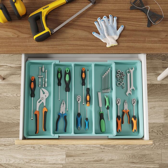 Органайзер для столових приборів 57 х 38 см для шухляд, 5 відділень, бірюзовий Lifewit