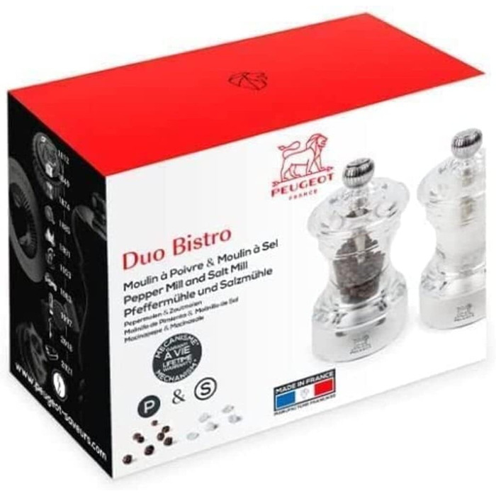 Подарочный набор Line - Мельница для перца Соляная мельница 12 см воронка для специй - Классическая регулировка помола - Алюминий Сертифицированная PEFC древесина - Карбоновые краски (бистро Акрил)