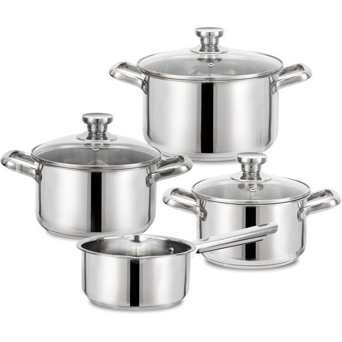 Набір каструль з нержавіючої сталі зі скляними кришками, 7 предметів Fuexmotco