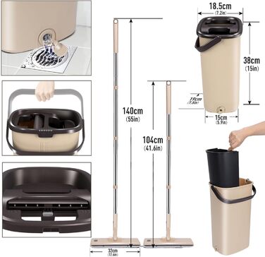 Набор швабр и ведром 140 см кремовый Masthome