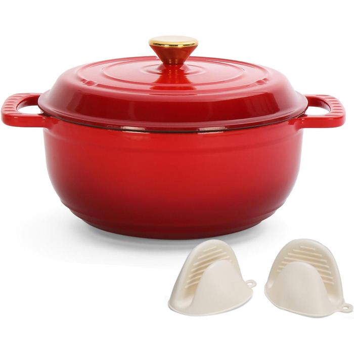 Чавунна жаровня 4,7 л з кришкою 26 см, червона LEADZM