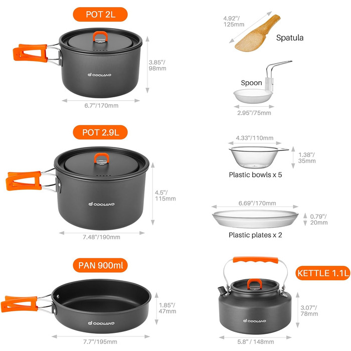 Набор посуды для кемпинга 15 предметов, на 4-5 человек Odoland