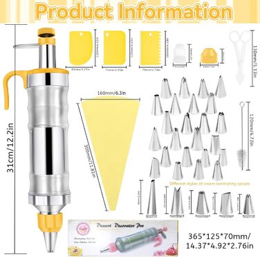 Шприц кондитерський з насадками для декору тортів і кексів, жовтий Erzekrim