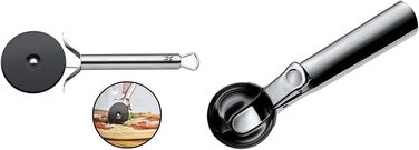 Різак для піци WMF Profi Plus 19,8 см, колесо для тіста з покриттям, ролик для піци, різак для піци, нержавіюча сталь Cromargan частково матова, можна мити в посудомийній машині (в комплекті з ложкою для морозива)