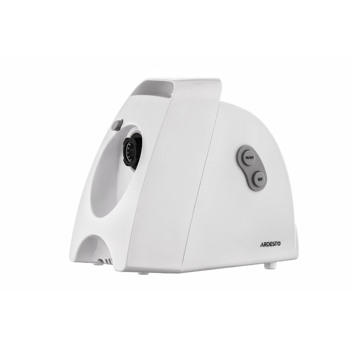 ARDESTO М'ясорубка, 1900Вт, 1.8кг/хв, 3 решітки, насадка для ковбас, кеббе, 4 терки, пластик, білий