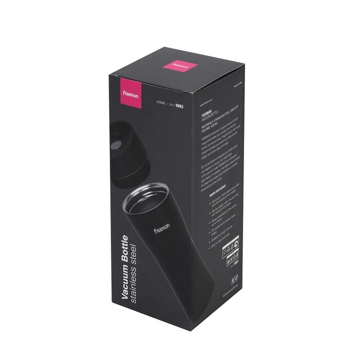 Термокухоль Fissman 420 мл, колір чорний нержавіюча сталь (9883)