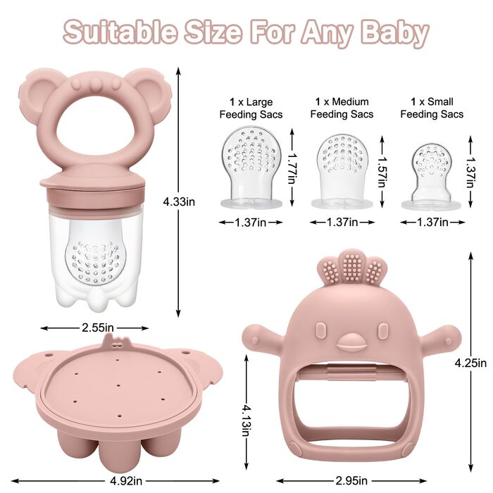 Комбінована годівниця для фруктів та міні-лоток для перекусів у морозильній камері, для дітей віком від 4 років, форми для грудного молока для охолодження дитини, силіконова годівниця без бісфенолу А для малюків, що прорізуються зубки (коала/курча/блакитн