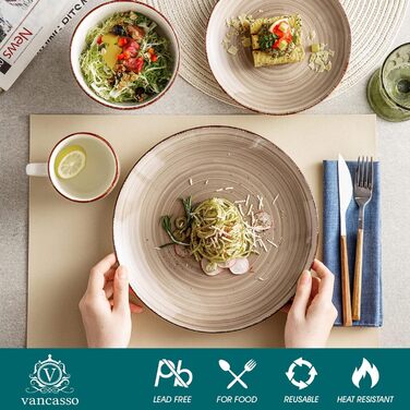 Комбінований сервіз фаянсовий, обідній сервіз з ручним розписом Vancasso Bella, марокканський стиль, вінтажний зовнішній вигляд, ручний розпис, на 12 осіб (обідній сервіз з 16 предметів, шоколад Bella)