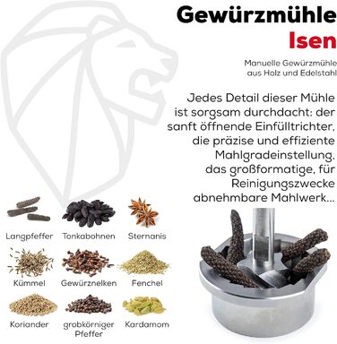 Високоякісний млин для спецій, виготовлений вручну з деревини та нержавіючої сталі, сертифікованої PEFC, I Кухонні аксесуари I, 16