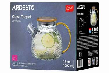 ARDESTO Заварник Gemini Dew 1000мл, боросиликатное стекло, бамбук, прозрачный