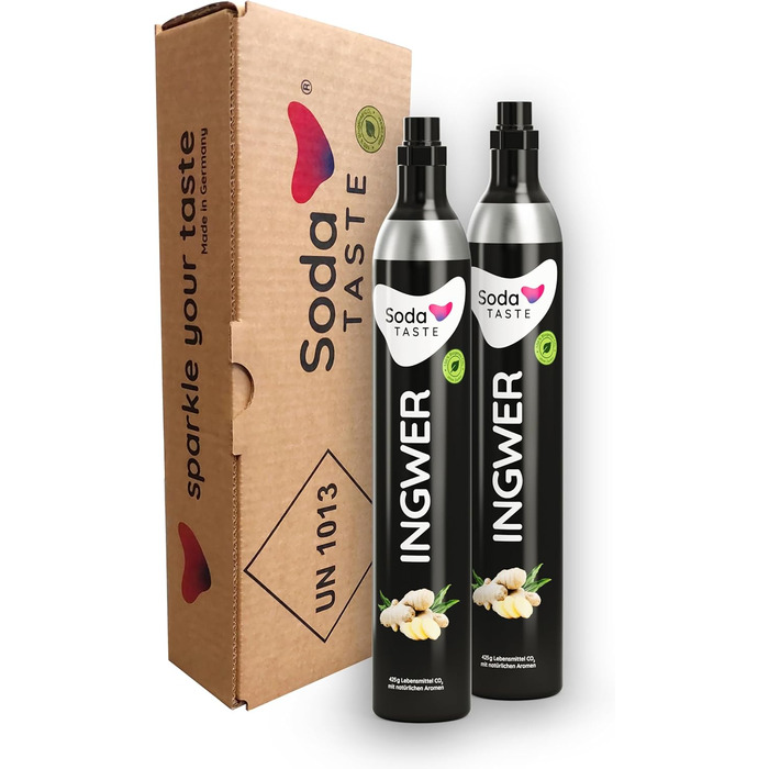 Набір із 2 змінних балонів CO2 SodaTASTE (змінний) для газованок, з натуральним м&39ятним смаком, без сиропу, для приготування до 120 л ароматизованої газованої води, без цукру (УВАГА потрібні 2 порожні балони) (Імбир)