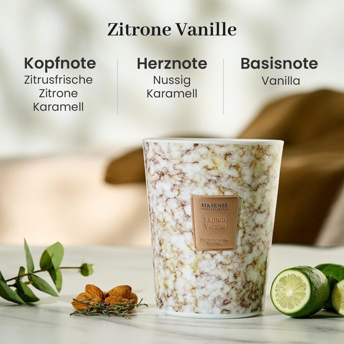 Ароматизована свічка M&SENSE велика Чорні ароматизовані свічки у склянці Ароматизована свічка з натурального соєвого воску Розслаблююча ароматерапія Подарунок для жінок та чоловіків, Різдво Час горіння 75 годин та 2 ґноти (лимон-ваніль, 990 г)