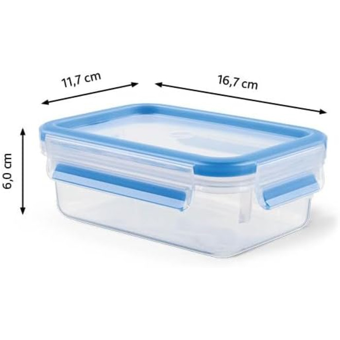 Набір контейнерів для зберігання продуктів EMSA Clip & Close, прямокутні, 5 x 0,8 л, коробки для зберігання, 100 герметичні, придатні для миття в посудомийній машині, морозильної камери та мікрохвильової печі, прозорі, сині, зроблені в Німеччині, N10307 (