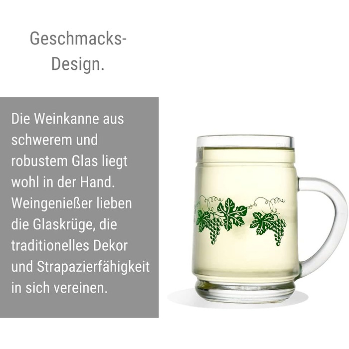 Набір винних кухлів 0,25 л з декором виноградного листя, 6 предметів, Stölzle Lausitz