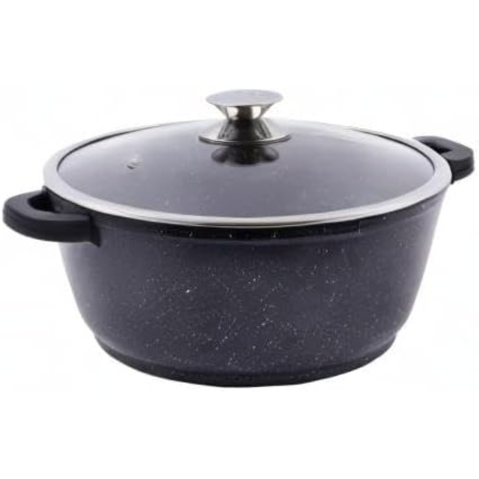 Литий алюміній Покриття під камінь Зі скляною кришкою Для всіх плит, включаючи індукційні Без PFOA, Чорний (28 x 28 x 12,5 см, Каструля), 0008031 20