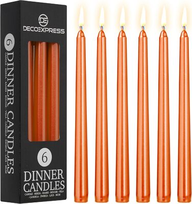 Набір свічок DECO EXPRESS Taper з 6, 10, 15 або 50 шт. , тривалий час горіння до 8 годин, без запаху (металевий помаранчевий - 6 шт. , набір з 6 шт. )