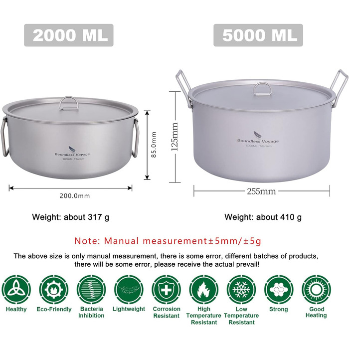 Титанова каструля великої місткості 2 л і 5 л iBasingo