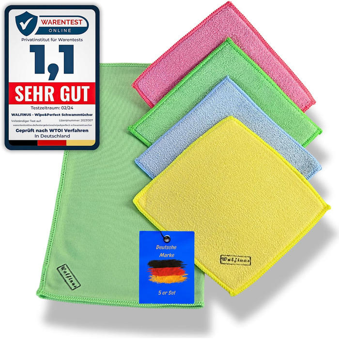 Преміальний набір із 5 губчастих серветок з мікрофібри 18 x 19 см Walfinus
