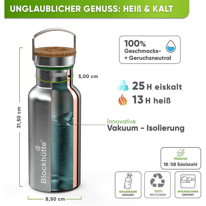 Ізольована пляшка преміум-класу з нержавіючої сталі I 1 л I зі щіткою з натуральної щетини I Герметична ізольована пляшка I Ізольована пляшка, яку можна мити в посудомийній машині для університету, офісу I Без BPA (нержавіюча сталь назва)