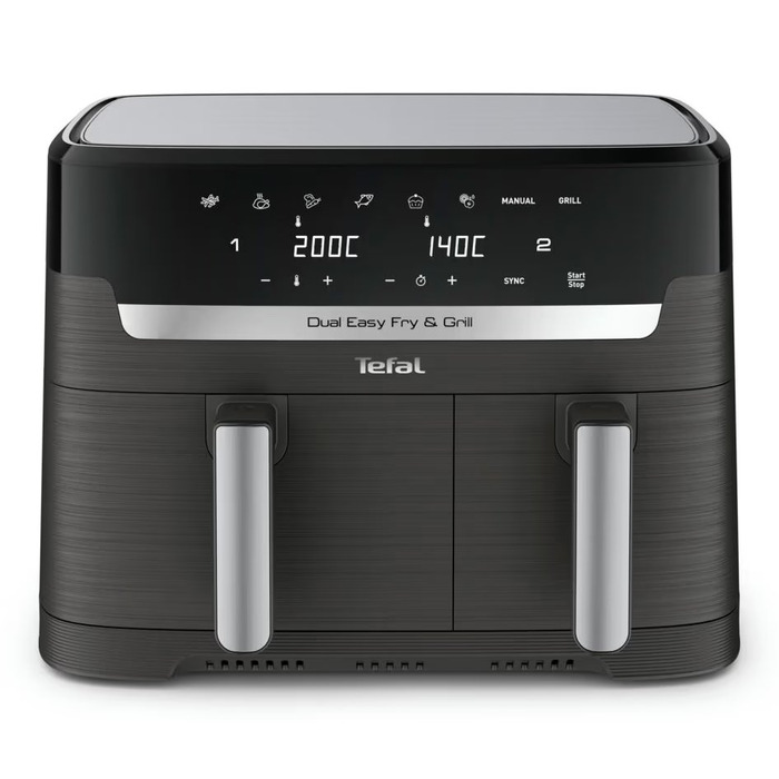 Tefal Мультипечь Dual EasyFry&Grill AirFryer, 2700Вт, чаша-5.2+3.1л, сенсорное управл., 2 чаши, гриль, пластик, черный