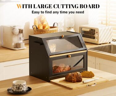 Хлібниця з обробною дошкою з бамбука чорна 39 x 26 x 32,5 см YOUDENOVA