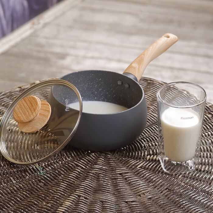 Ківш Fissman LANA 16x8 см / 1,6 л зі скляною кришкою алюміній з антипригарним покриттям (14496)