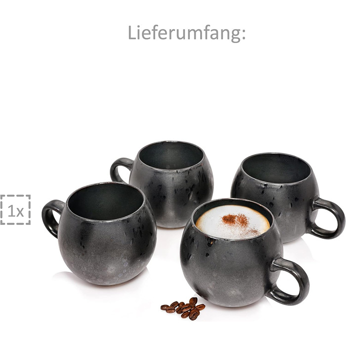 Співачка Набір кавових кухлів Tombey з кераміки, ручної роботи, набір чашок для кави з 4 предметів, сучасний дизайн 300 мл (чашки для капучино 4 шт.)