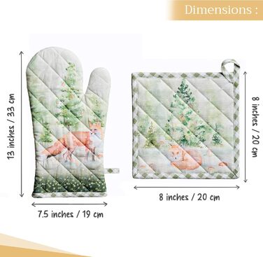 Рукавички для духовки Maison d&39 Hermine, Прихватки для каструль, 100 бавовна, термостійкі кухонні рукавички, рукавички для духовки (19 x 33 см) та прихватки для каструль (20 x 20 см) для приготування їжі, Morzine - Рукавички для духовки (19 x 33 см) та 