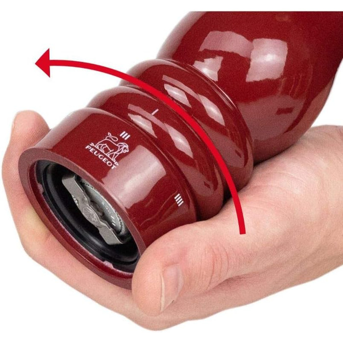 Ручний млин для перцю Peugeot Paris, регулювання помелу u'Select, висота дерево, чорний, 23720 (18 см, червоний лакований)