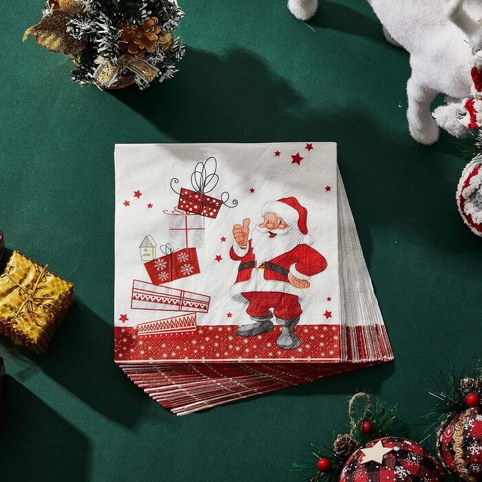 Різдвяні серветки Санта Клаус Паперові серветки 13 x 13 дюймів Традиційні паперові серветки Різдвяні серветки Декоративна паперова прикраса для прикраси святкового столу (Санта Клаус), 32
