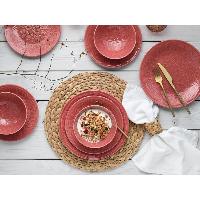 Серія Набір посуду Orient Mandala з 18 предметів, порцеляновий набір тарілок (набір тарілок 18 предметів, червоний), 21627