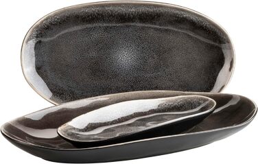 Сучасний набір тарілок для 4 осіб у захоплюючому вінтажному образі, набір тарілок із 3 предметів зі спеціальною комбінацією глазурі чорного та коричневого кольорів, керамограніт, 934070 Series Niara Organic