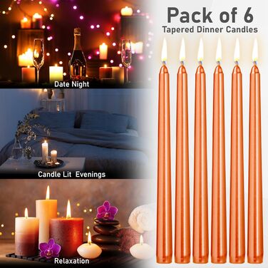 Набір свічок DECO EXPRESS Taper з 6, 10, 15 або 50 шт. , тривалий час горіння до 8 годин, без запаху (металевий помаранчевий - 6 шт. , набір з 6 шт. )