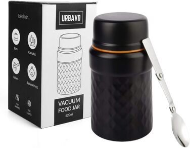 Мл термоконтейнер для їжі, ізольований харчовий контейнер з нержавіючої сталі, без бісфенолу А, герметичний з ложкою, ідеально підходить для супів, закусок і в дорозі (500 мл білий/чорний) (500 мл помаранчевий/чорний), 2i 500