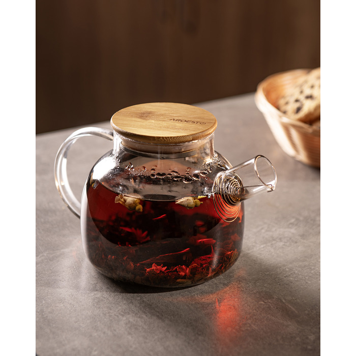 Заварник Ardesto Gemini 600мл, боросиликатное стекло, бамбук, прозрачный