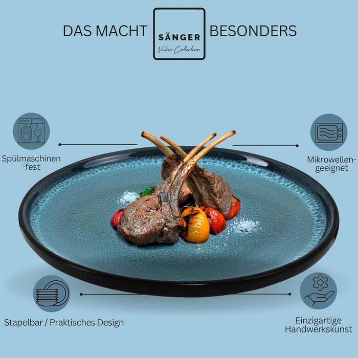 Кам&39яні миски для пасти 6 предметів, набір мисок для пасти на 6 осіб, набір мисок, придатний для миття в посудомийній машині та мікрохвильовій печі, велика багатофункціональна миска темно-сірого кольору 750 мл VALUE COLLECTION (Vigo, обідні тарілки 6 пр