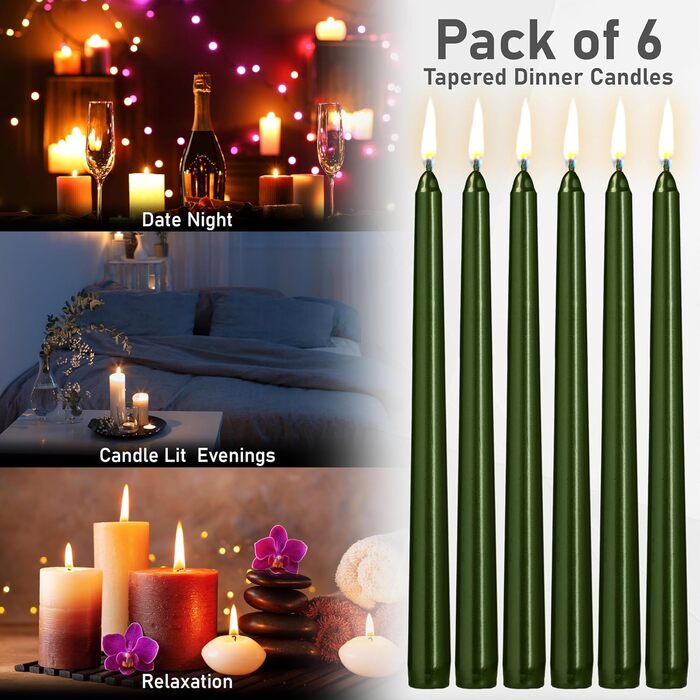 Набір з 6 конічних свічок 2,2 x 25 см, темно-оливковий DECO EXPRESS