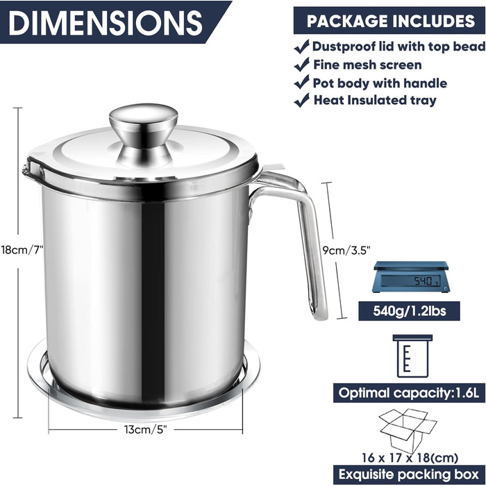 Сепаратор для відділення жиру 2 л, сріблястий Chihee