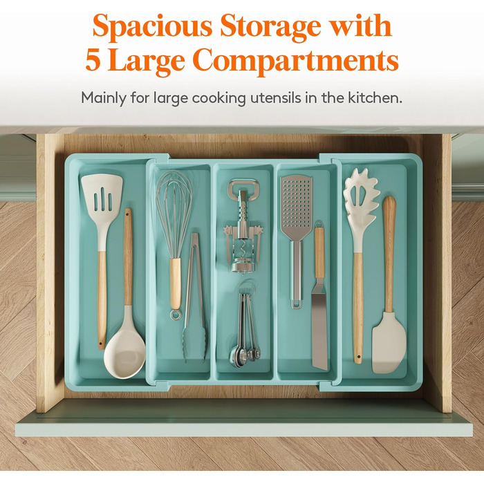 Органайзер для столових приборів 57 х 38 см для шухляд, 5 відділень, бірюзовий Lifewit