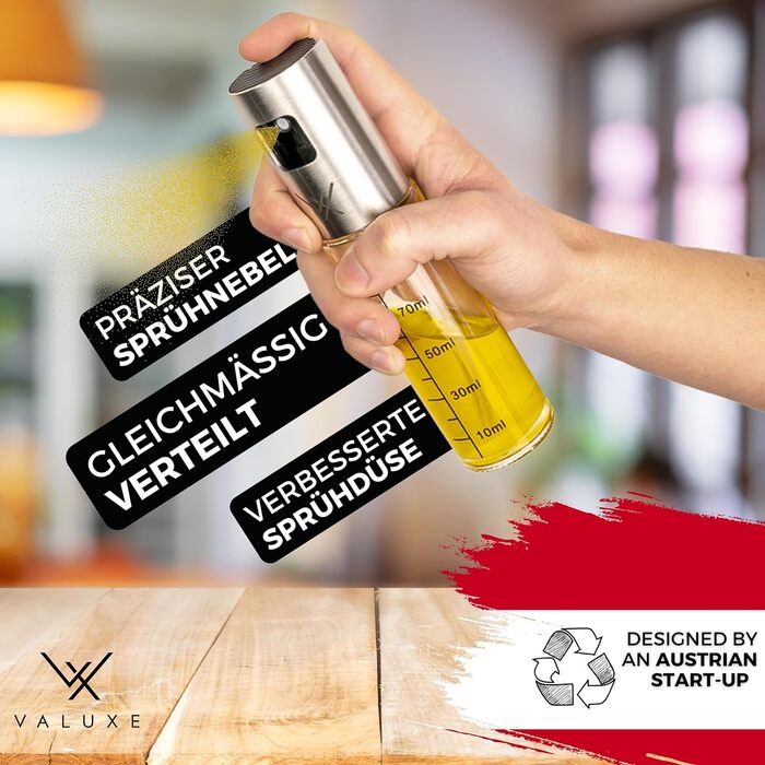 Масляний розпилювач VALUXE Premium Gold ОРИГІНАЛ - Надзвичайно точний флакон для розпилення олії з нержавіючої сталі та скла - Багатофункціональний розпилювач для олії - Стильні та круті кухонні гаджети (подарункова коробка)