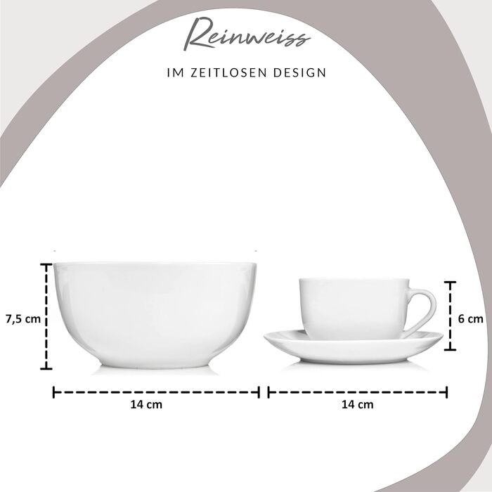 Набір порцелянового посуду на 12 персон, 86 предметів, білий New Port Sänger