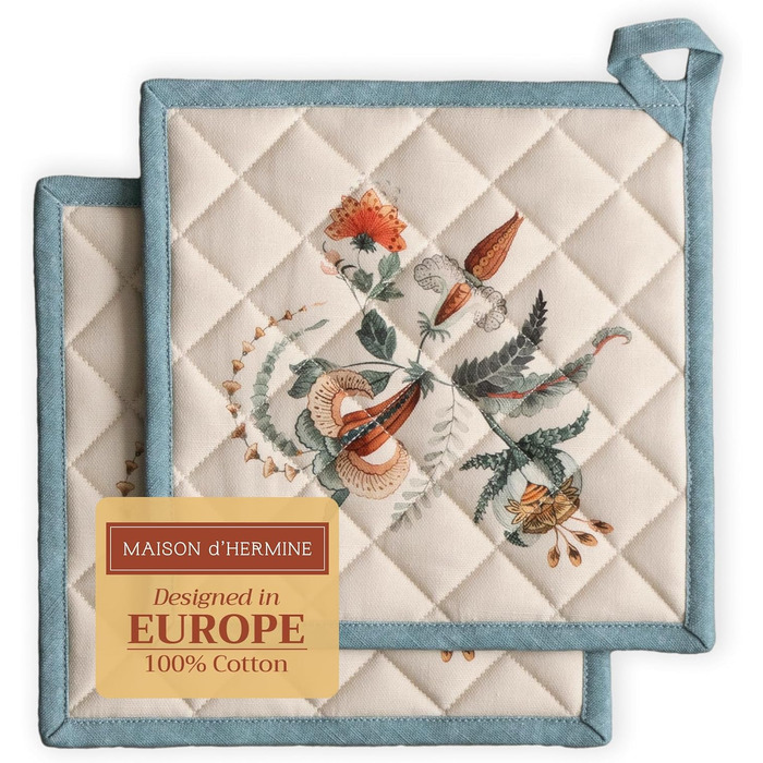 Рукавички для духовки Maison d&39 Hermine, підставки для каструль, 100 бавовна, термостійкі кухонні рукавички, рукавички для духовки (19 см x 33 см) та підставки для каструль (20 см x 20 см) для приготування їжі, Morzine - Рукавички для духовки на День по