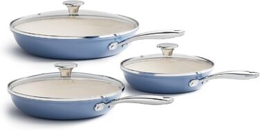 Набор индукционных сковородок со стеклянными крышками, 6 предметов 20, 24, 28 см, синий Redchef