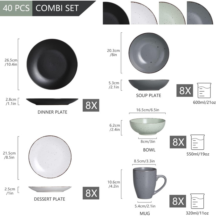 Столовий сервіз із керамограніту, набір із 40 предметів vancasso