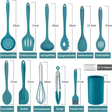 Набор кухонных гаджетов Herogo, набор силиконовой кухонной утвари из 22 предметов с держателем для посуды, термостойкие кухонные столовые приборы, кухонная утварь, здоровая и с антипригарным покрытием, можно мыть в посудомоечной машине, (синий)