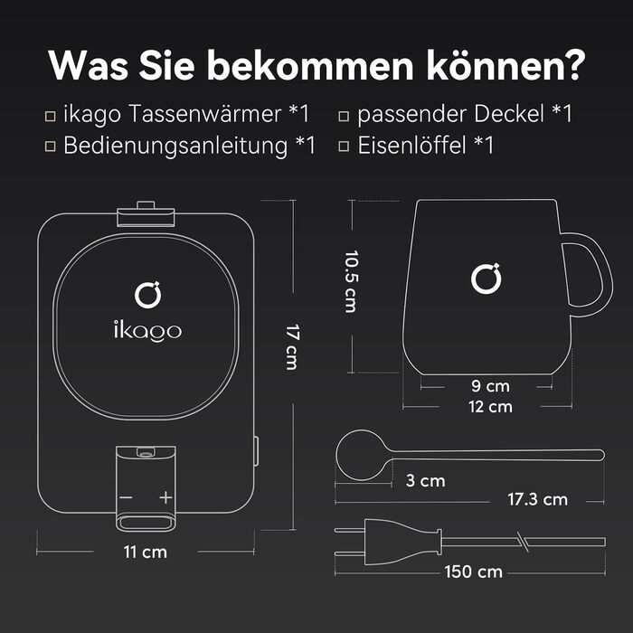 Електричний підігрівач для кави 75 Вт з кухлем 425 мл, бежевий Ikago