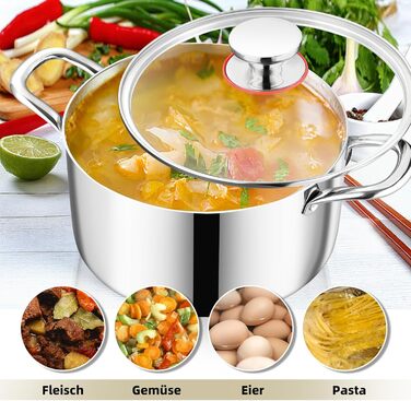 Каструля, Onader з тришарової нержавіючої сталі для індукції, каструля об&39ємом 3,3 л, каструля для пасти, каструля для супу зі скляною кришкою для всіх типів плит, здорова та придатна для миття в посудомийній машині - (1,22 см)