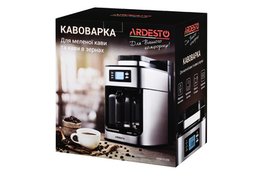 ARDESTO Кофеварка капельная Steel Collection YCM-D1200, 1.2л, зерно+молотая, дисплей, серебристо-черный
